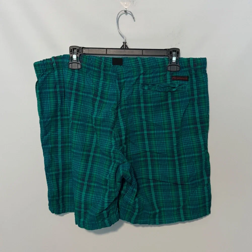Vintage Gramicci Plaid Shorts Mens Large Green Blue Belted Gorpcore Made in USA